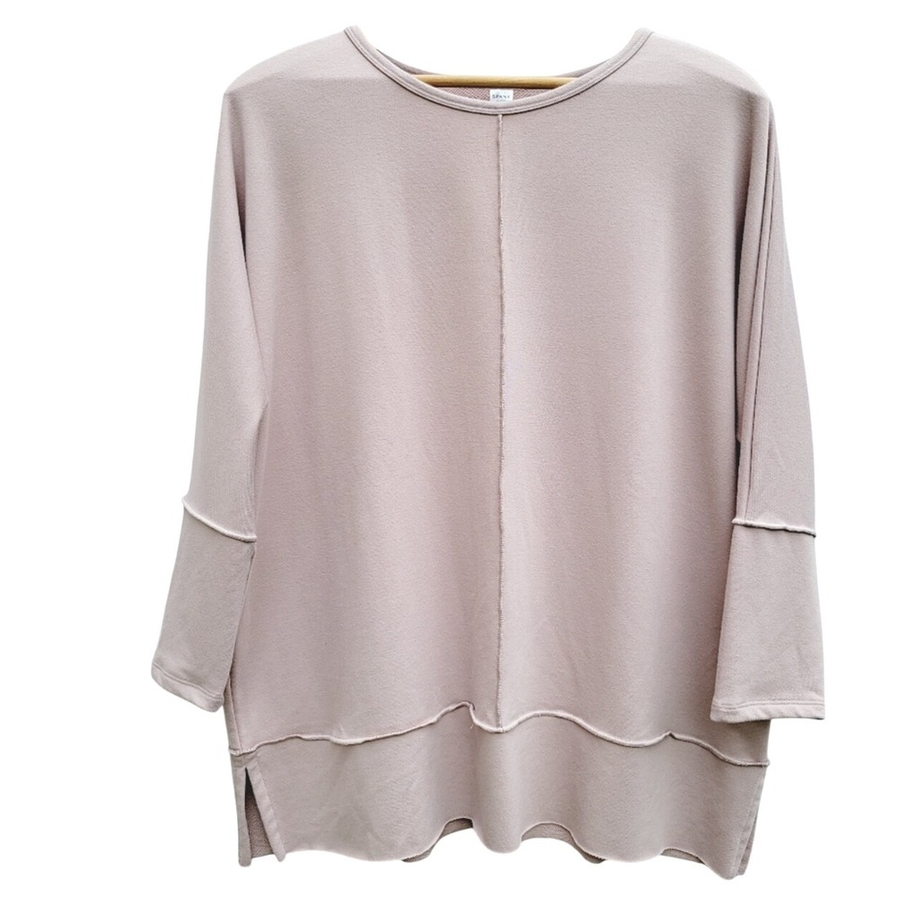 Spanx Perfect Length Sweatshirt Medium Blush Pink Dolman Sleeve Raw Hem Medium
